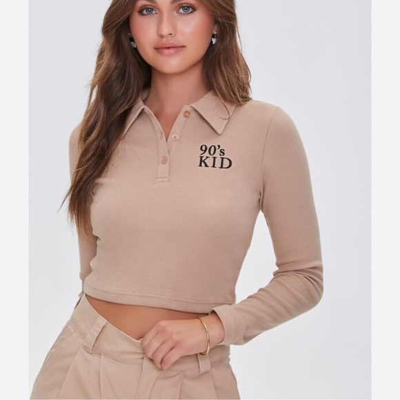 Forever 21 The 90’s Kid Crop Long Sleeve Shirt Size Medium - Picture 5 of 5